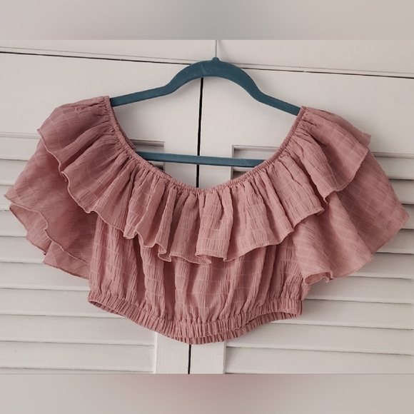 Women’s Summer Pink  Pants And Crop Top Set Small Ruffles High Rise Pants F40 - Picture 2 of 11
